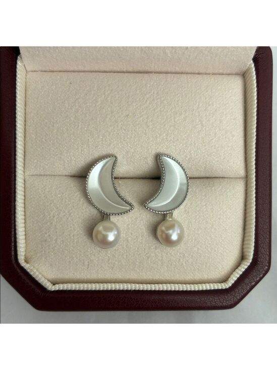 Handmade Jewelry - Silver moon Pearl Earrings | Sterling Silver Posts | Holiday Gift for Her
